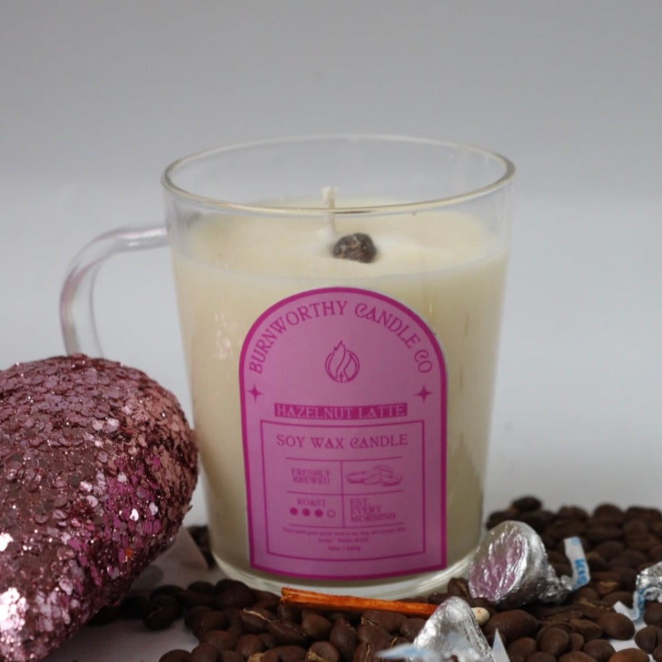 Hazelnut Latte | BrewWorthy Collection | 12oz Coffee Mug Candle - BURNWORTHY CANDLE CO.