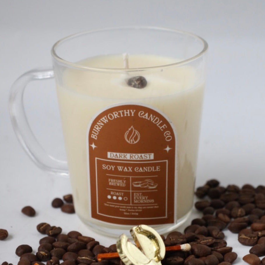Dark Roast | BrewWorthy Collection | 12oz Coffee Mug Candle - BURNWORTHY CANDLE CO.