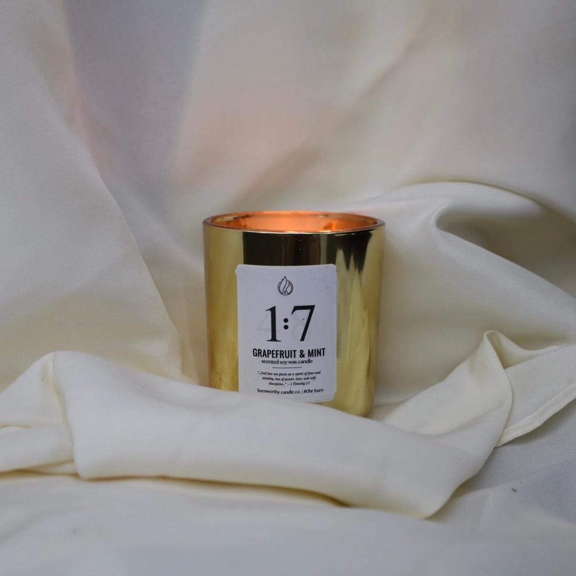 Grapefruit & Mint | 1 Timothy 1:7 Soy Wax Candle - BURNWORTHY CANDLE CO.